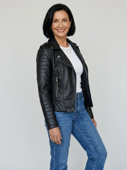 Chaqueta Corta Biker de Polipiel Negra