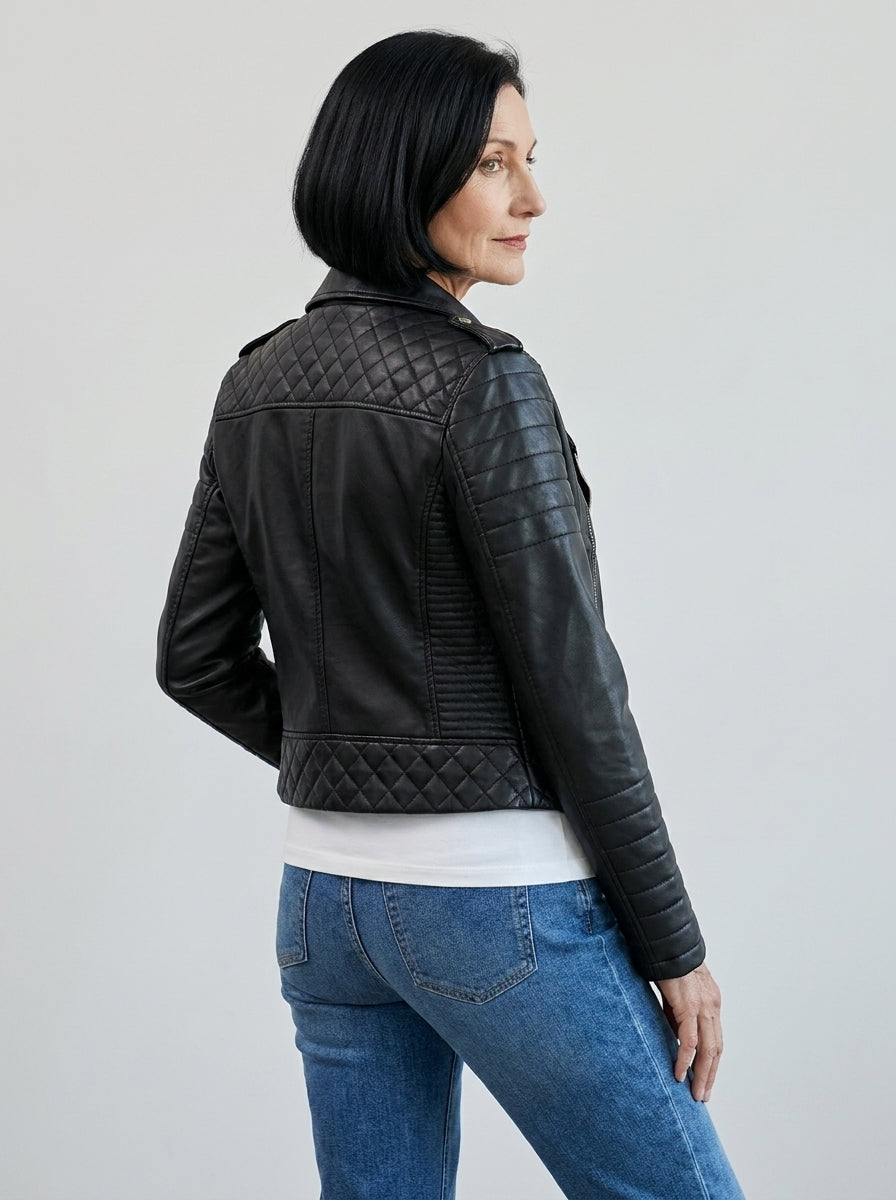 Chaqueta Corta Biker de Polipiel Negra