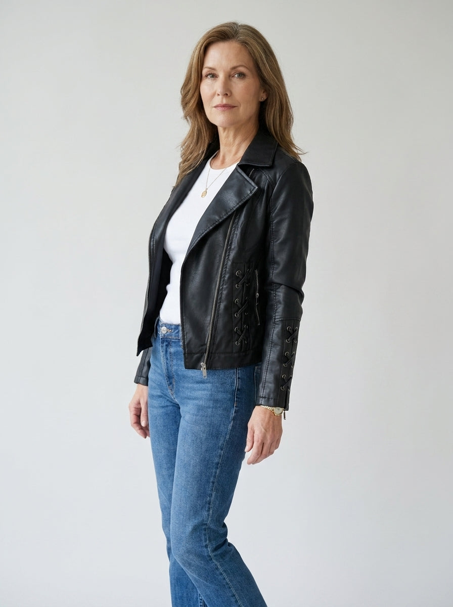 Chaqueta de Polipiel con Cremalleras Decorativas