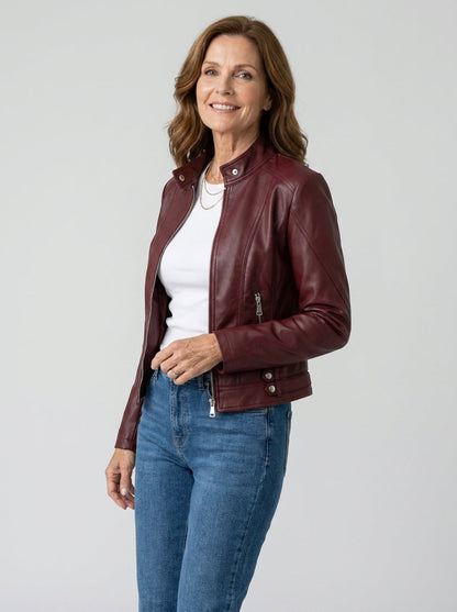 Chaqueta Biker de Polipiel con Cuello de Solapa