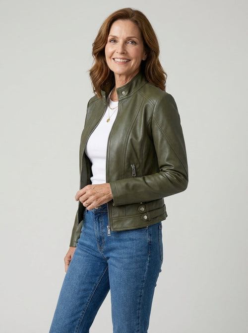 Chaqueta Biker de Polipiel con Cuello de Solapa