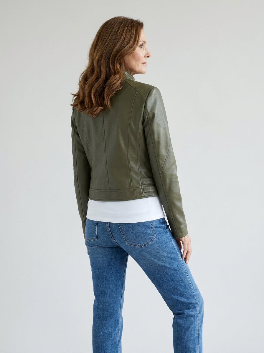 Chaqueta Biker de Polipiel con Cuello de Solapa
