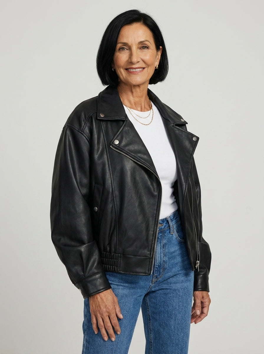 Chaqueta Oversize de Polipiel con Cuello Alto
