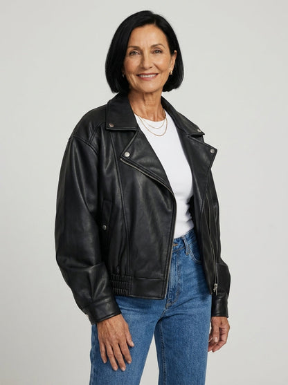 Chaqueta Oversize de Polipiel con Cuello Alto