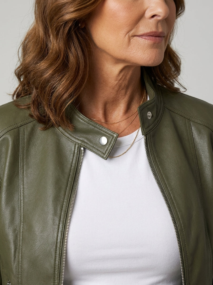Chaqueta Biker de Polipiel con Cuello de Solapa