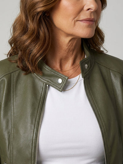 Chaqueta Biker de Polipiel con Cuello de Solapa