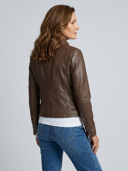 Chaqueta Biker de Polipiel con Cuello de Solapa