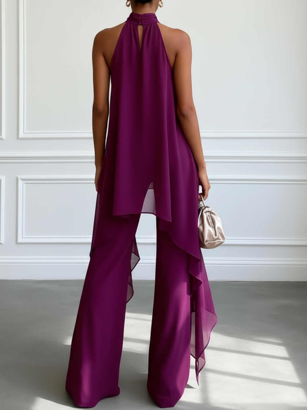 AMATISTA | Conjunto de Top Violeta Sin Mangas y Pantalones