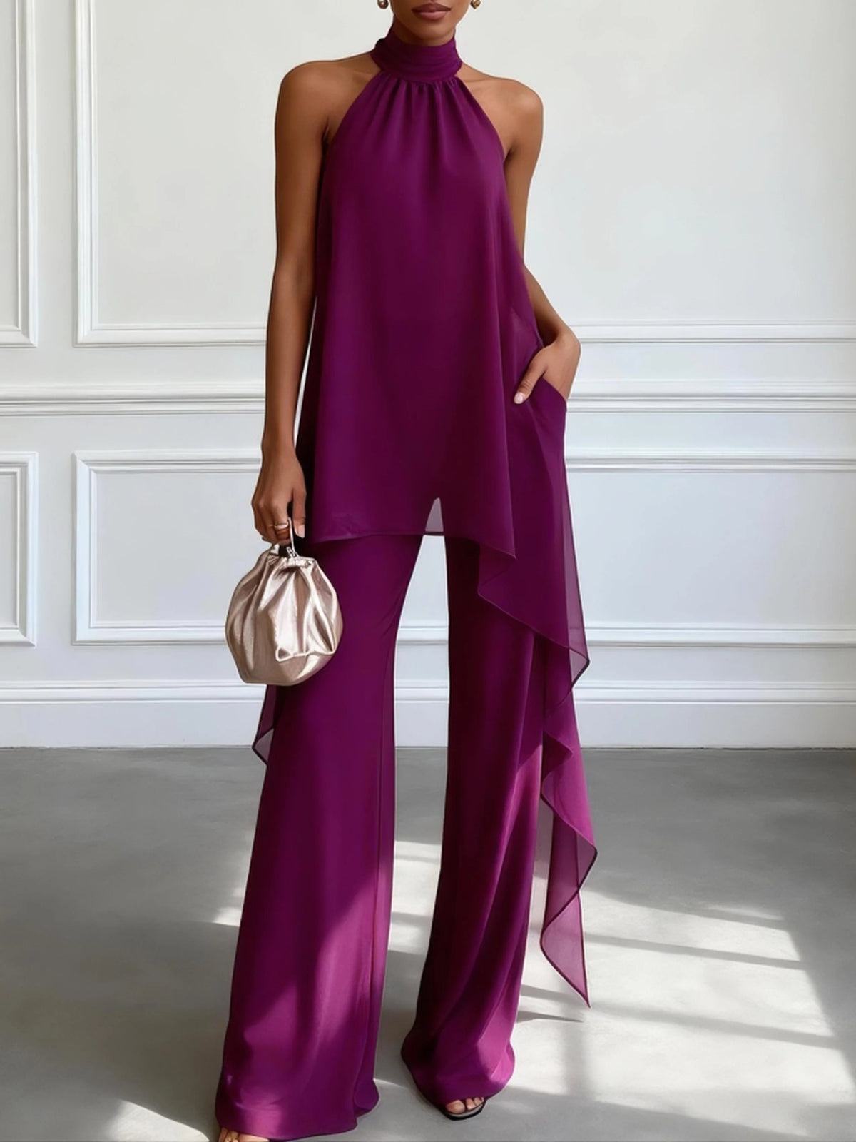 AMATISTA | Conjunto de Top Violeta Sin Mangas y Pantalones