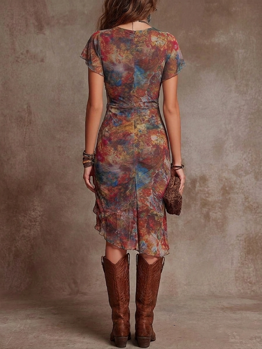 ADELA | Vestido Midi Plisado con Escote en V