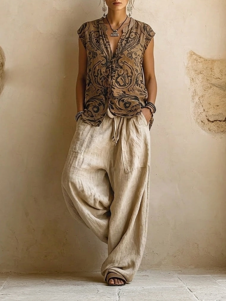 Camila | Conjunto bohemio de 3 piezas con estampado