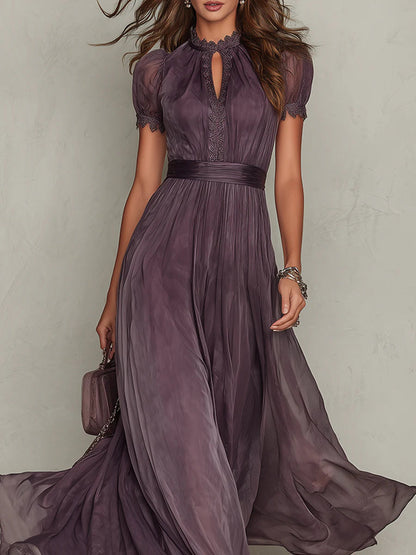 LILA | Vestido Maxi de Gasa Violeta con Escote de Ojo de Cerradura