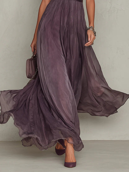 LILA | Vestido Maxi de Gasa Violeta con Escote de Ojo de Cerradura