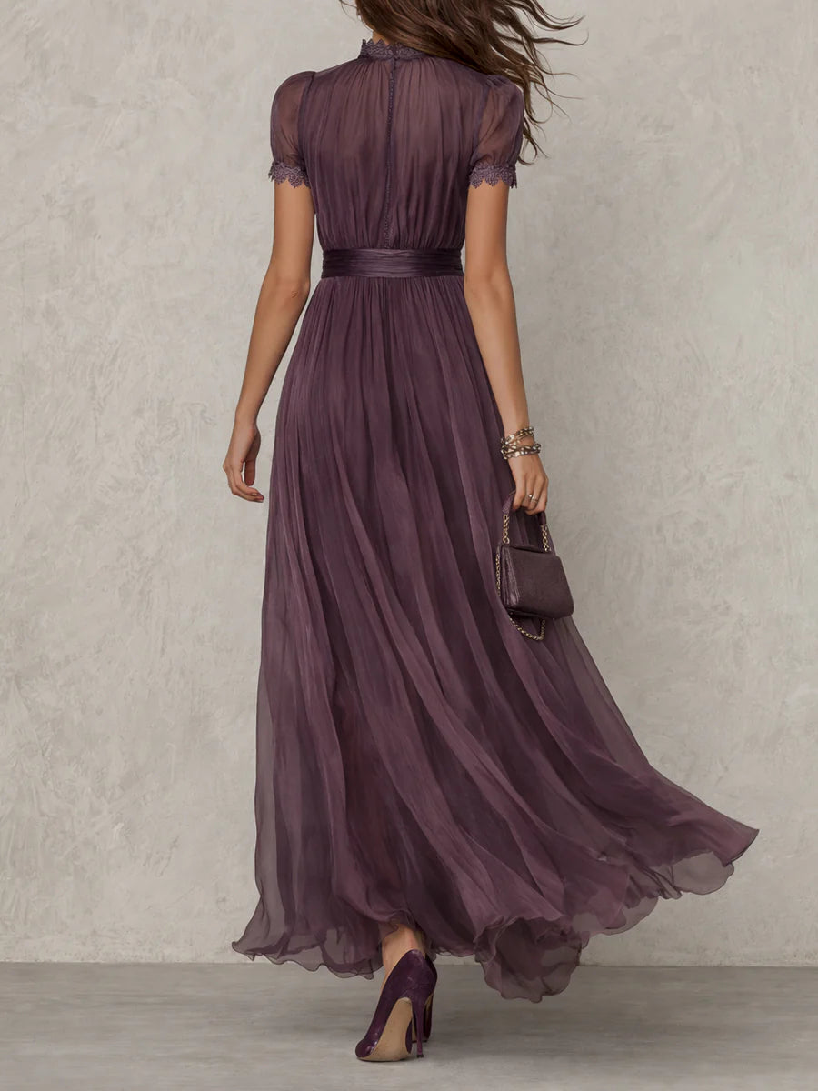 LILA | Vestido Maxi de Gasa Violeta con Escote de Ojo de Cerradura