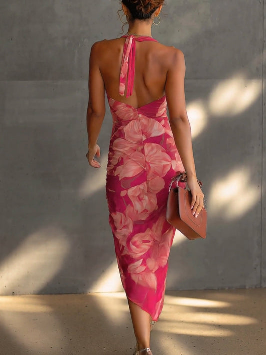 DALIA | Vestido Bodycon Sin Mangas con Estampado Floral Fucsia