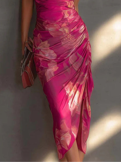 DALIA | Vestido Bodycon Sin Mangas con Estampado Floral Fucsia