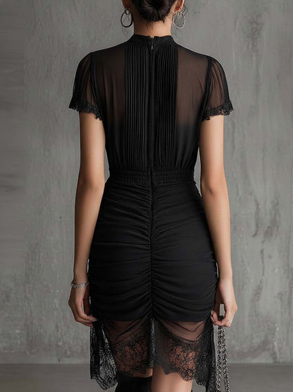 AZABACHE | Vestido Mini de Gasa Negro con Cintura Plisada