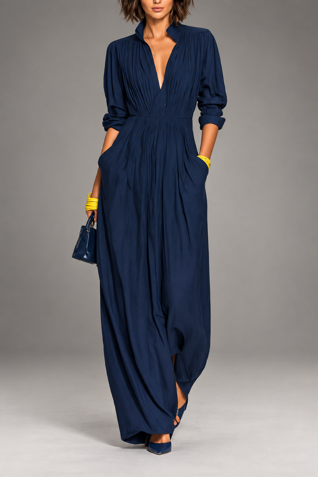 Violeta | Vestido Largo Plisado con Escote en V
