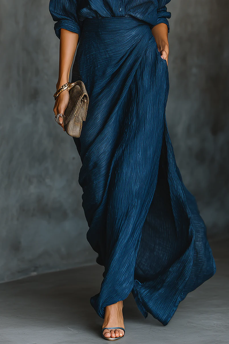 Conjunto de camisa y falda larga de lino y algodón