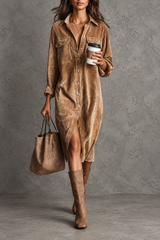 Begoña | Vestido Midi de Pana con Botones