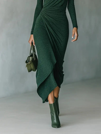 Lenora™ | Vestido Envolvente Asimétrico con Cuello Alto