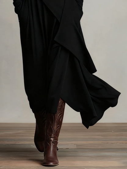 Doina | Vestido maxi plisado asimétrico con cuello alto