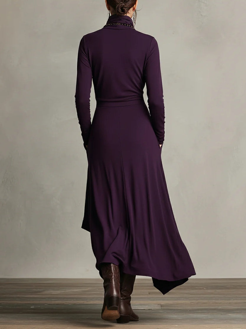 Doina | Vestido maxi plisado asimétrico con cuello alto