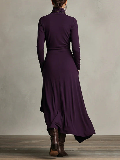 Doina | Vestido maxi plisado asimétrico con cuello alto