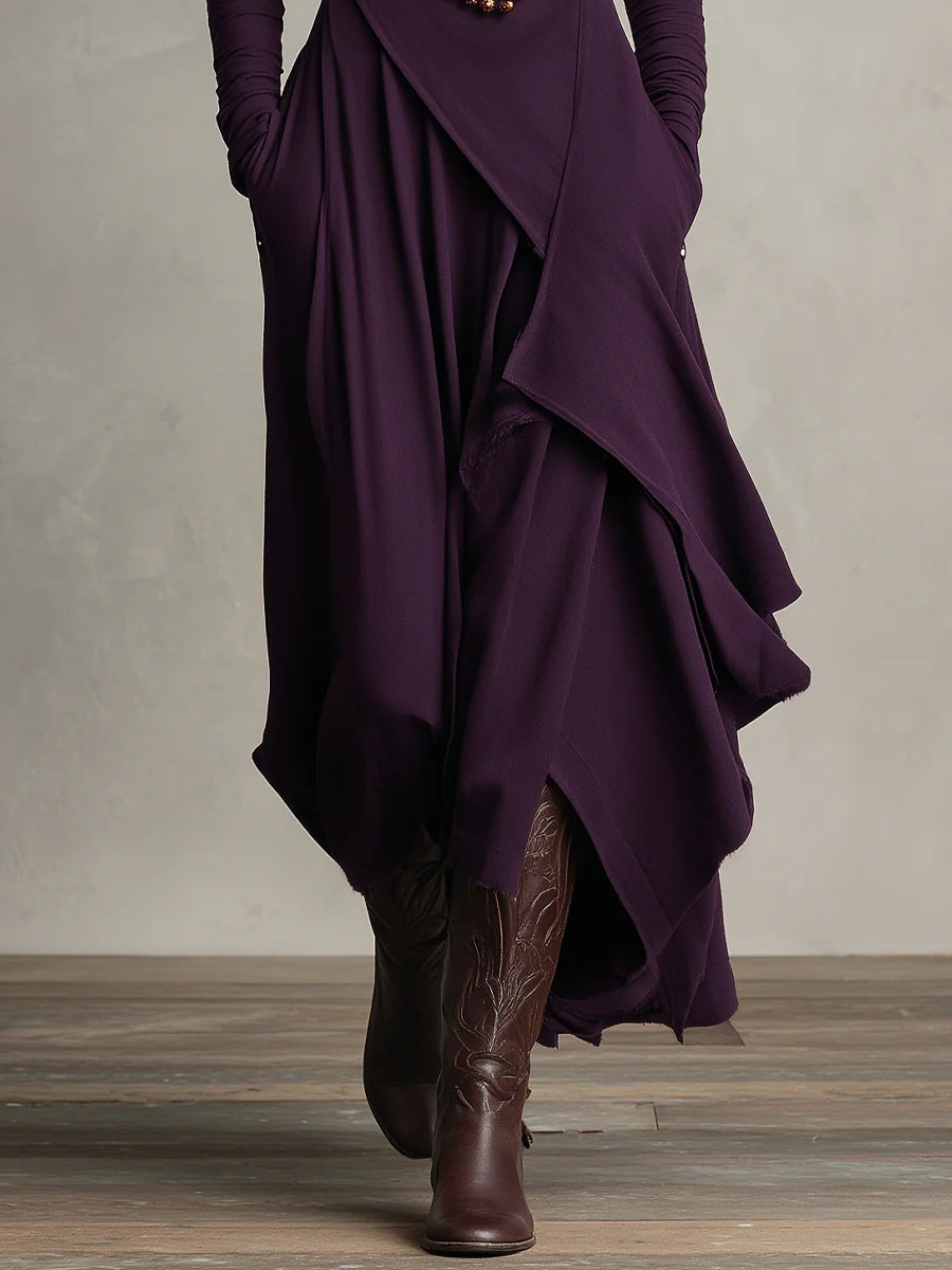 Doina | Vestido maxi plisado asimétrico con cuello alto