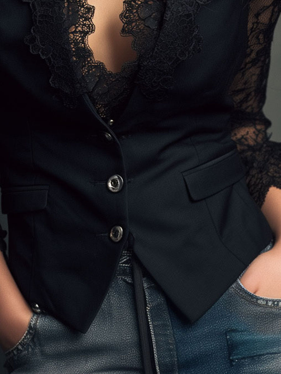 Laura | Chaqueta Negra con Mangas Semitransparentes