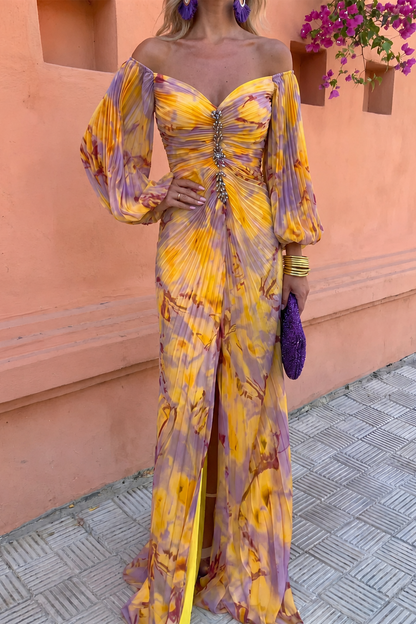 Vestido Largo Floral con Escote Profundo