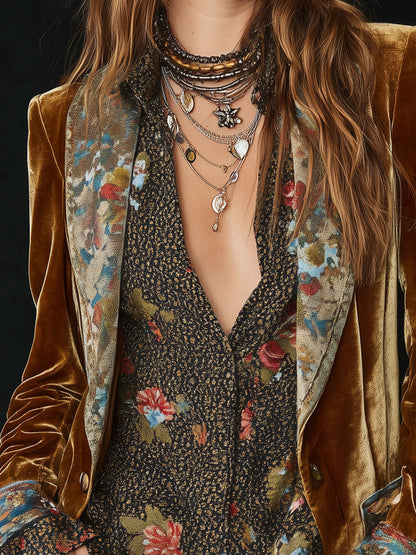 Barbara | Blazer Patchwork Estampado Floral Vintage