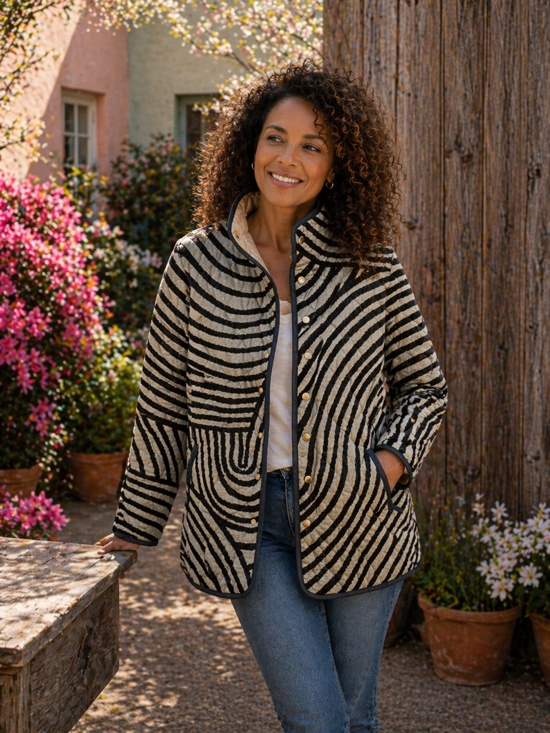 Chaqueta Acolchada de Círculos Retro