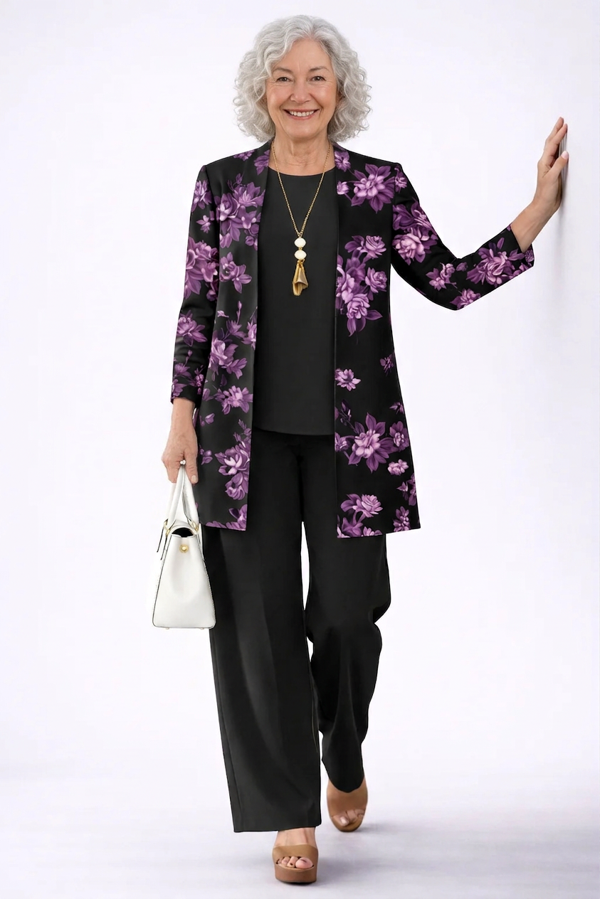 Conjunto de Tres Piezas · Morado y Negro