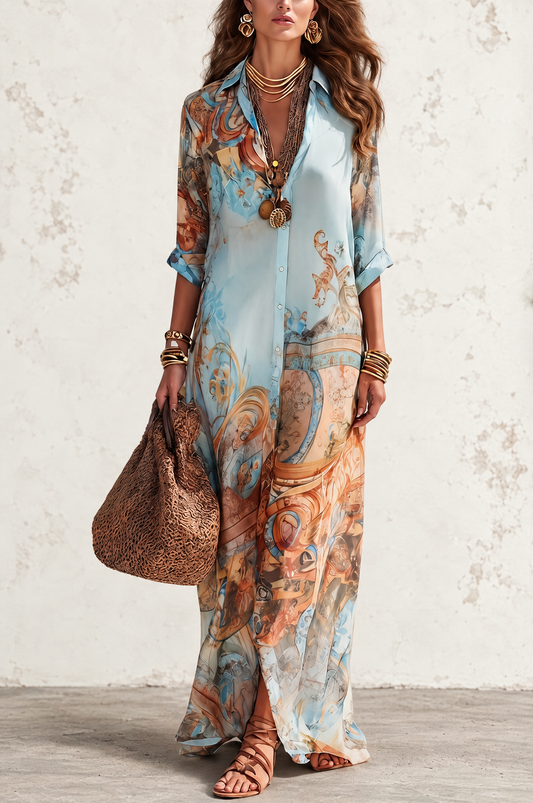 Valeria | Vestido Maxi con Estampado Floral Azul para Vacaciones