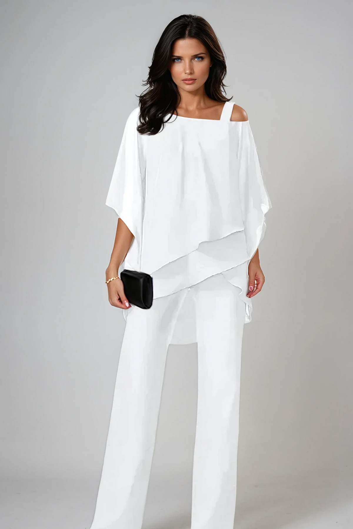 Conjunto Poncho Asimétrico y Pantalón Fluido