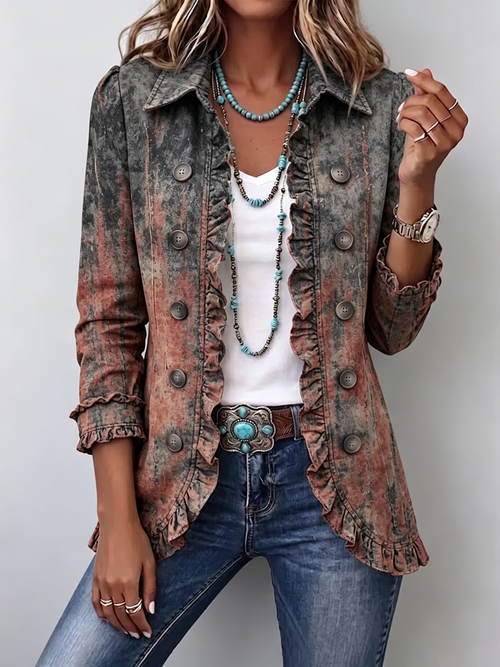 Chaqueta Texturizada Degradada con Volantes