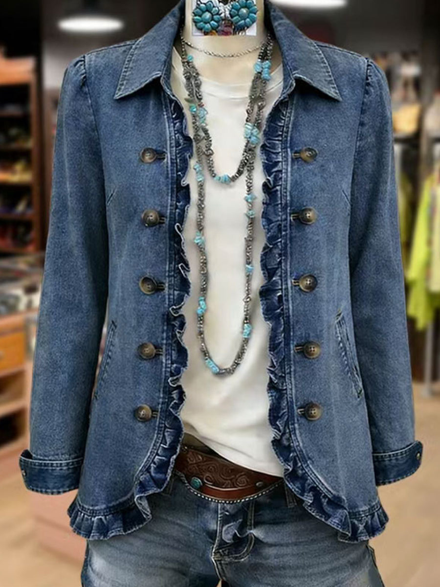 Chaqueta de Volantes en Azul Medio
