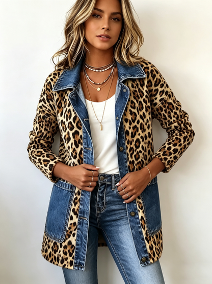 Chaqueta Larga de Leopardo con Detalles Vaqueros