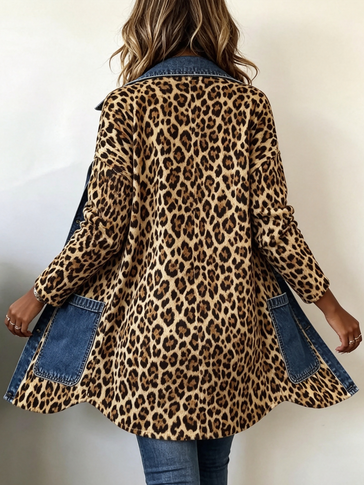 Chaqueta Larga de Leopardo con Detalles Vaqueros