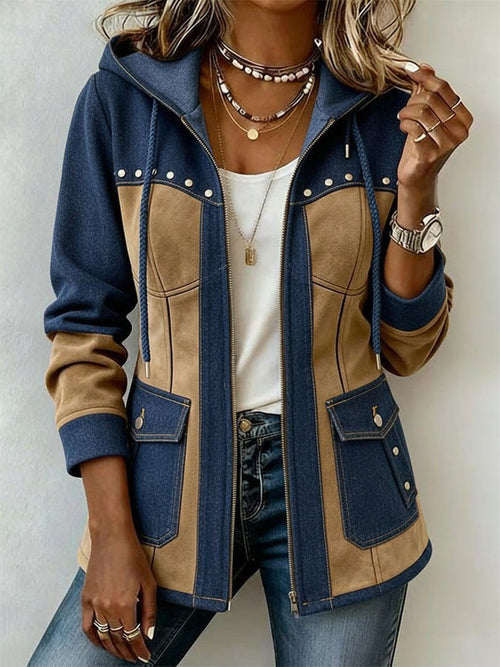 Chaqueta con Capucha Bicolor Marino y Camel