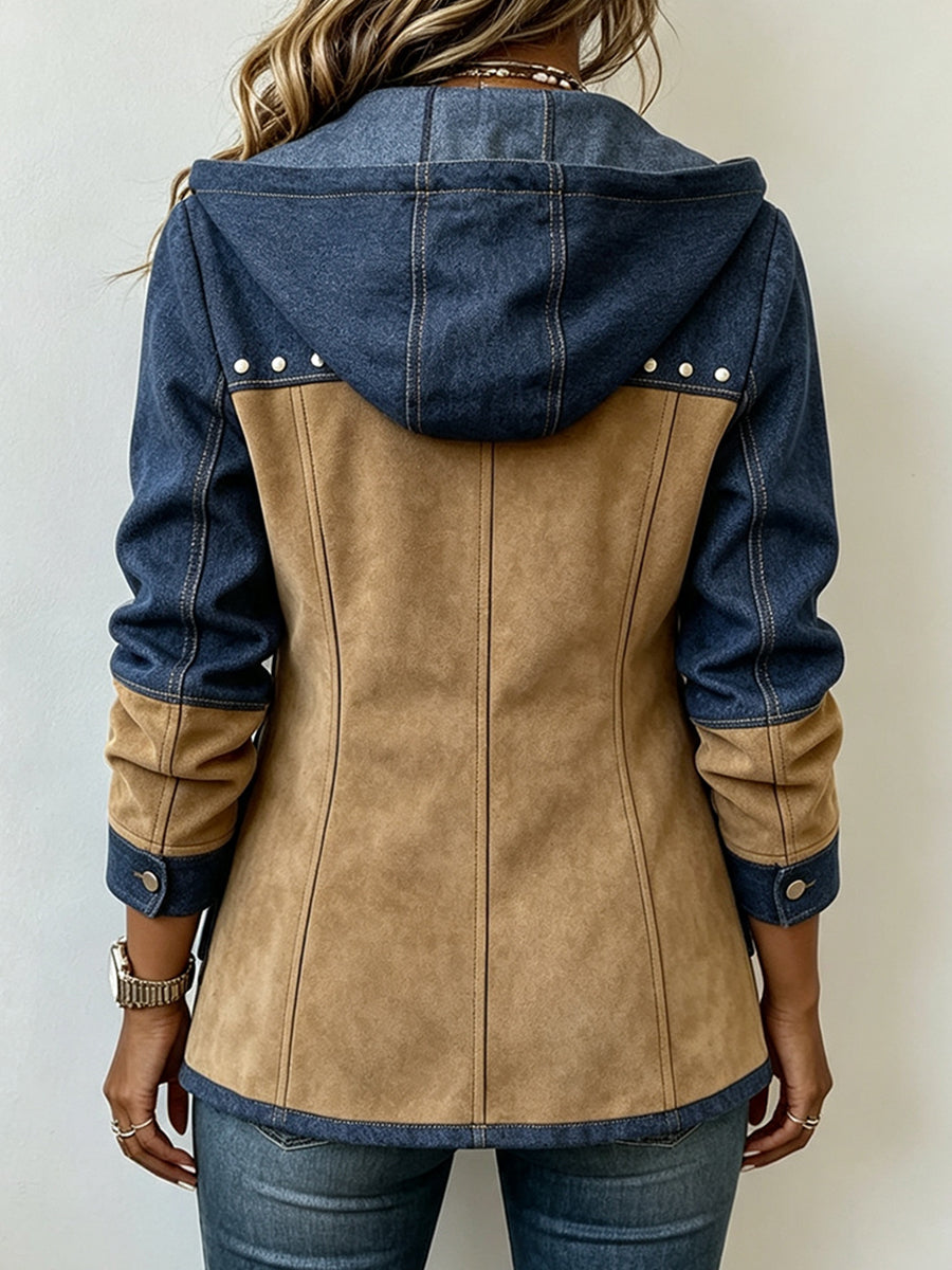 Chaqueta con Capucha Bicolor Marino y Camel
