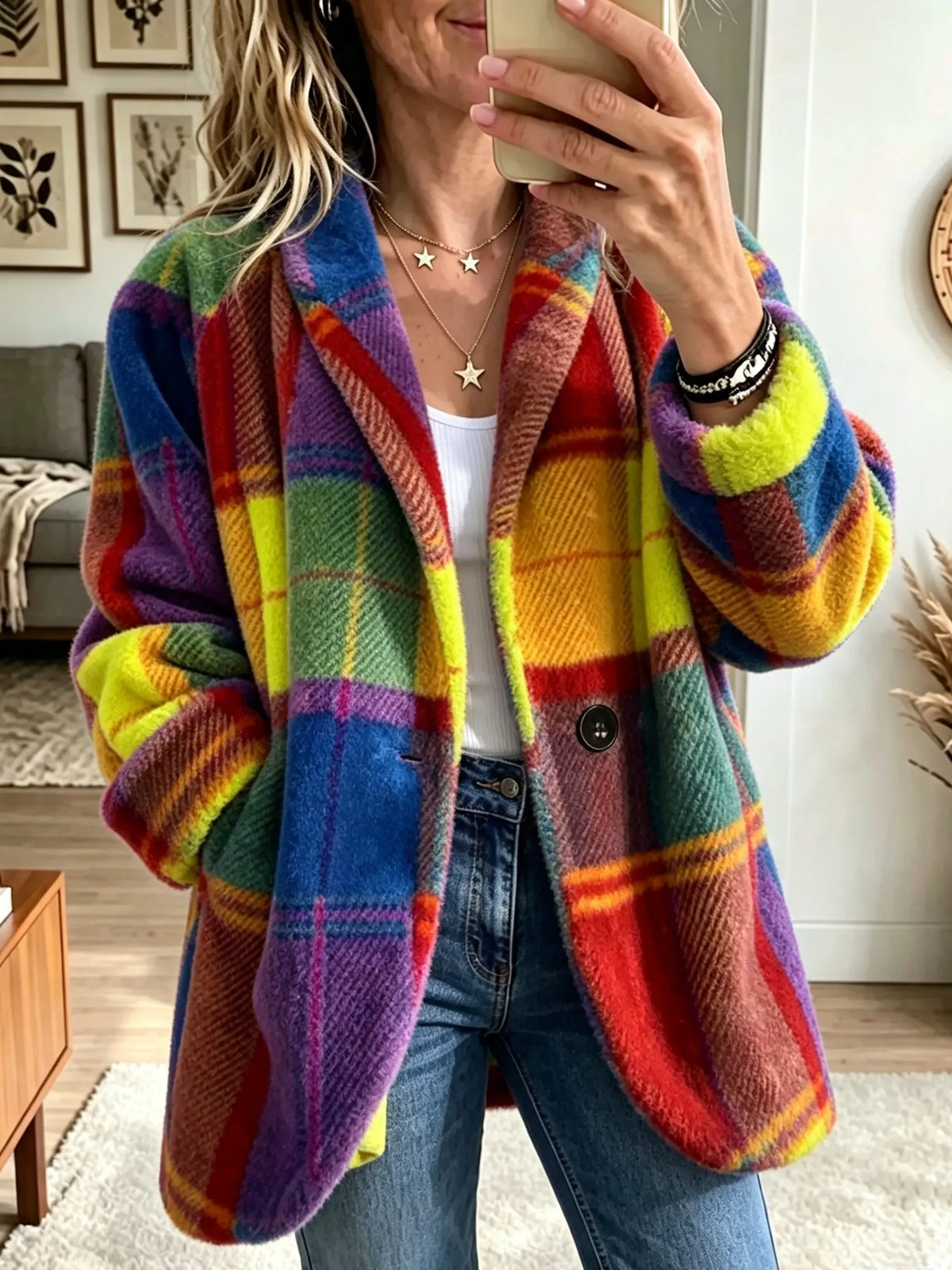 Chaqueta de Cuadros Grandes Multicolor