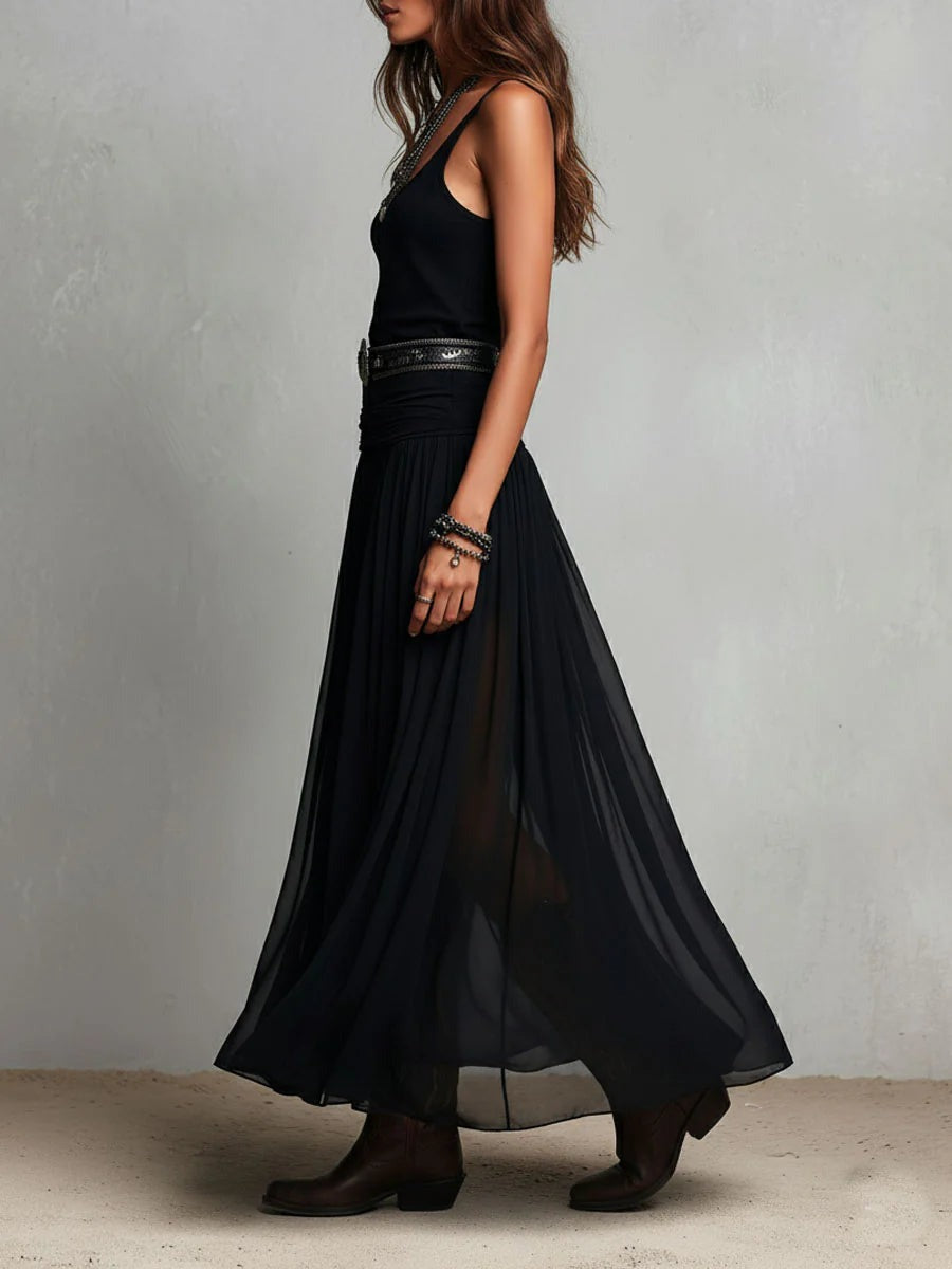 TUL | Conjunto de Top Negro y Falda Maxi de Tul