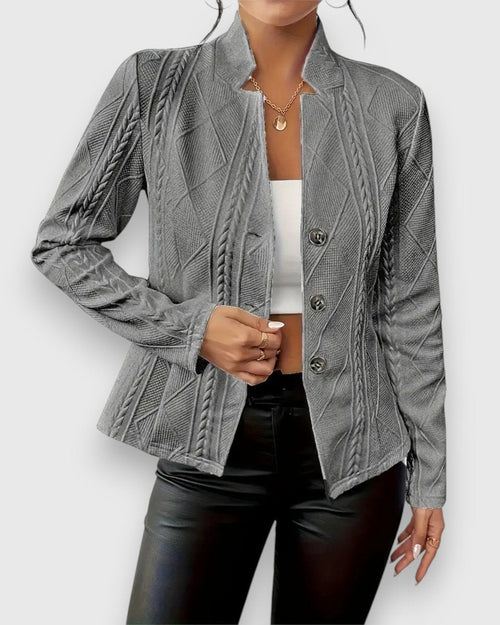 Chaqueta de Punto con Cuello Alto y Botones