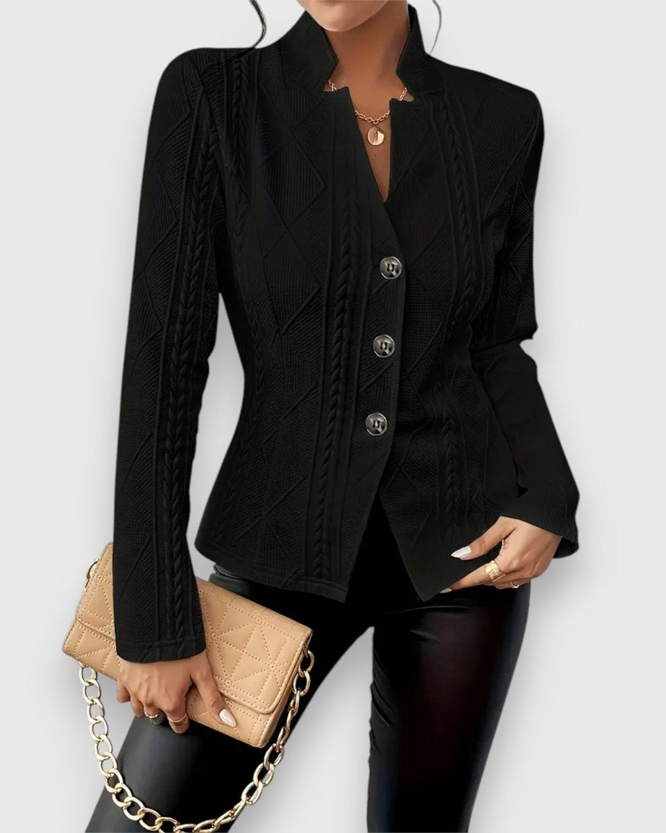 Chaqueta de Punto con Cuello Alto y Botones