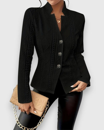Chaqueta de Punto con Cuello Alto y Botones