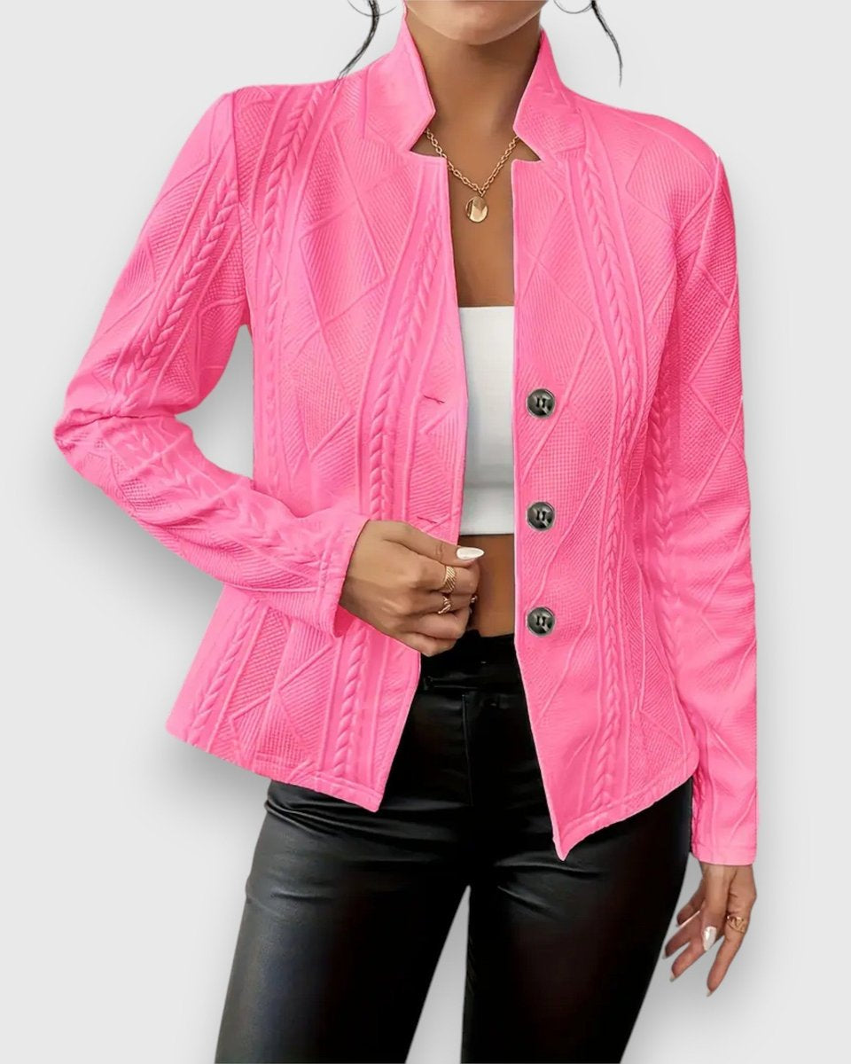 Chaqueta de Punto con Cuello Alto y Botones