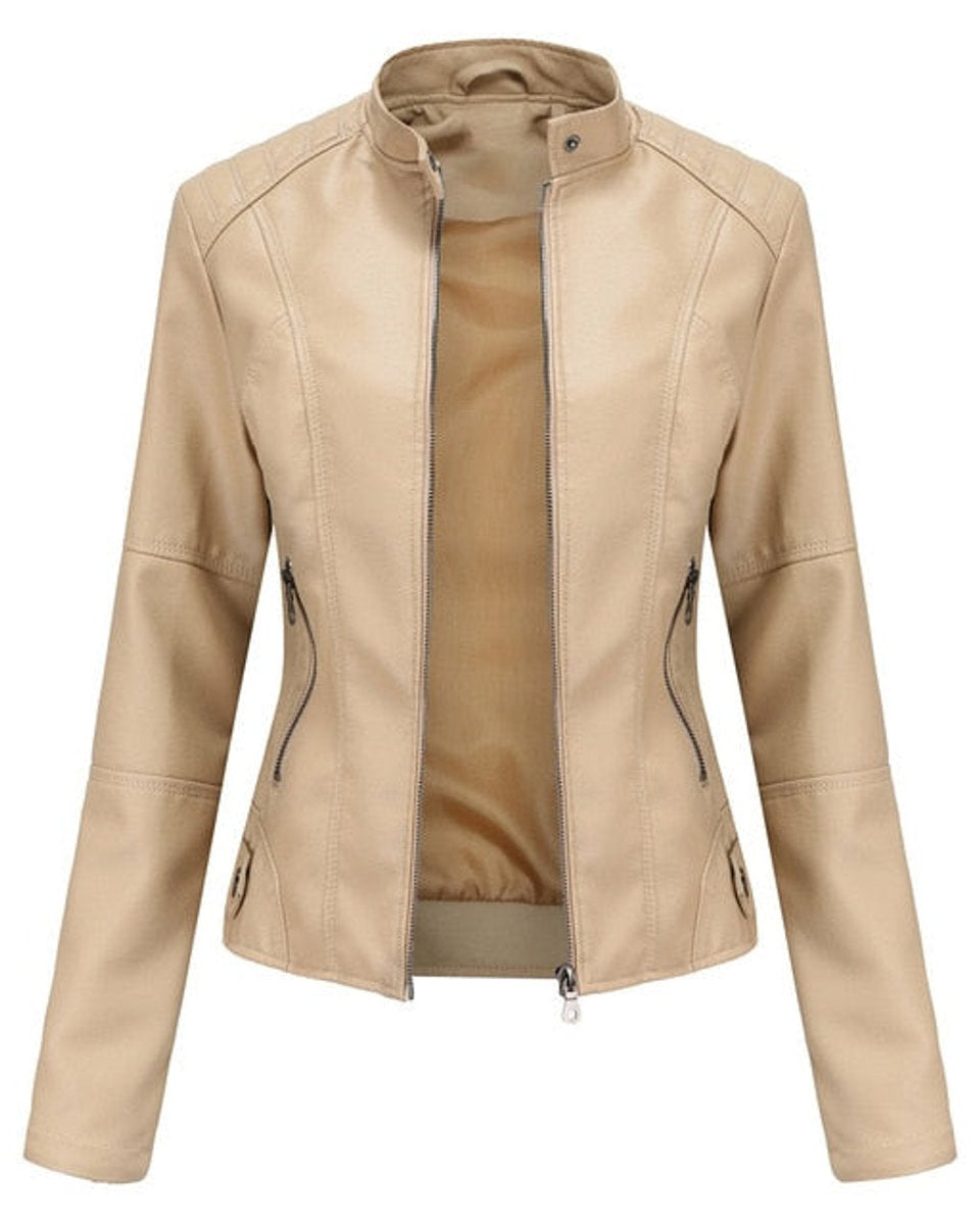 Chaqueta Biker con Cuello Mao