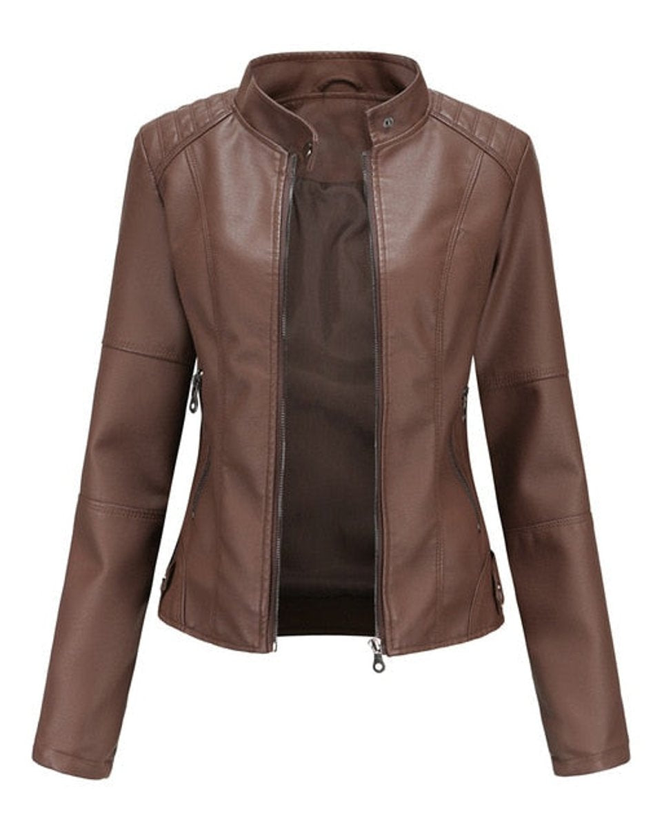 Chaqueta Biker con Cuello Mao